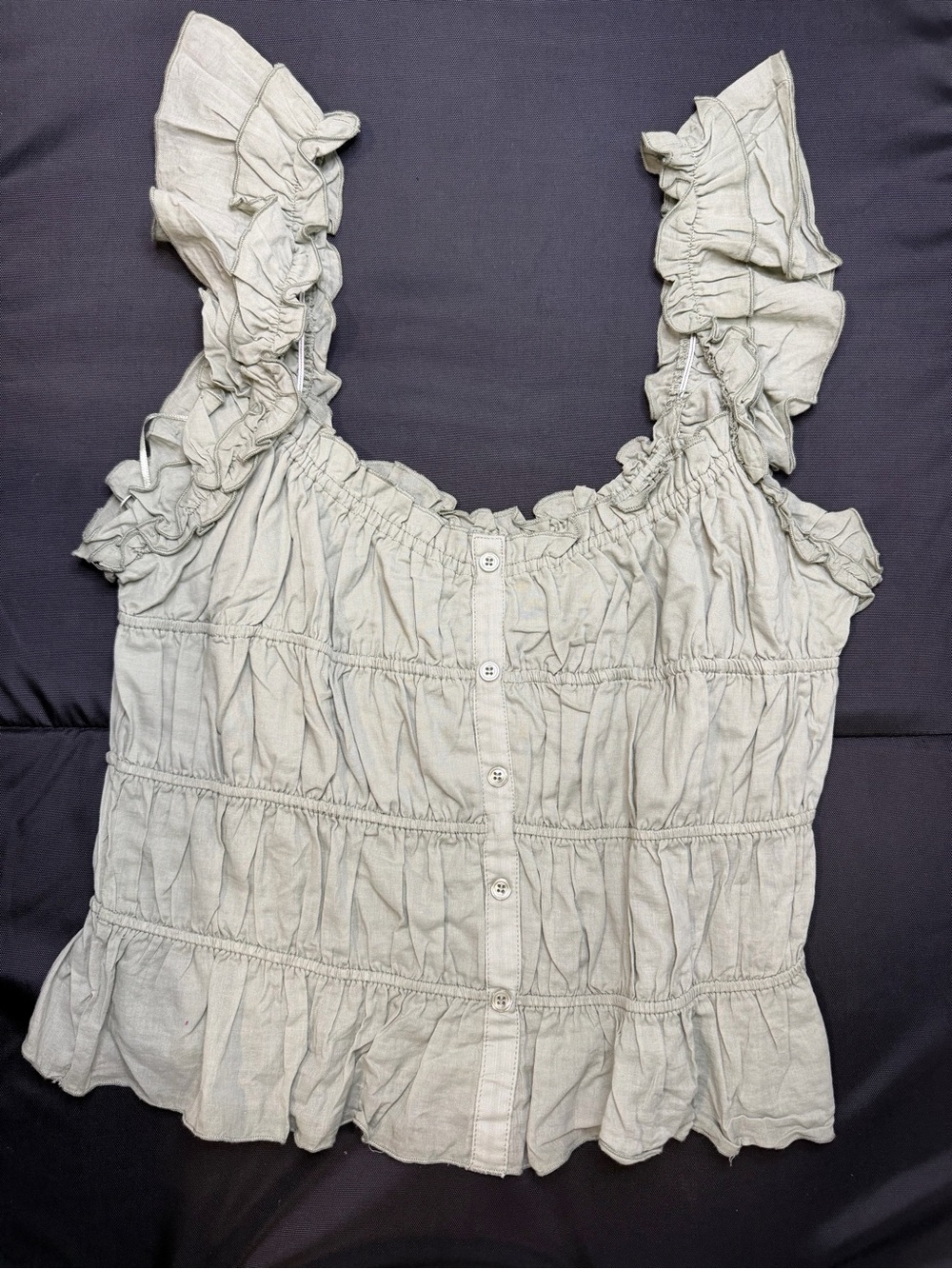 Ruffled Button-Front Women’s Tank Top - Light Gray